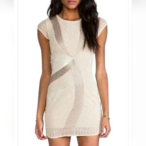 MLV Women's Beaded Formal Mini Dress Size Medium Cream Sequins Evening Wedding